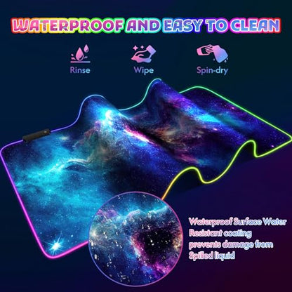 ToLuLu RGB Mouse Pad Gaming, XXL Large LED Mouse Pad with 14 Lights Modes | 35.4 x 15.7 inches Desk Mat for Keyboard and Mouse, Extended Desk Pad Mat PC Gaming Mousepad Accessories（Blue Purple Galaxy)