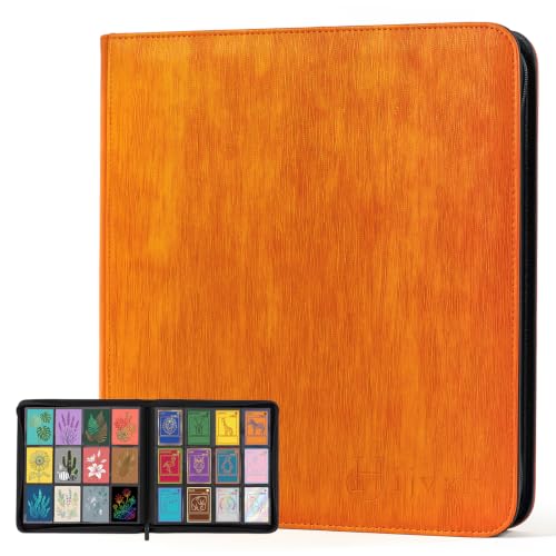 Card Binder 12 Pocket,Premium 720 Double Sided Pocket Collection Binder,Wear Resistant,Retro Vertical Grain PU,Side Loading Card Album for MTG,TCG,Yugioh,Game & Sports Cards,Orange - color: Orange, size: 12 Pocket 720