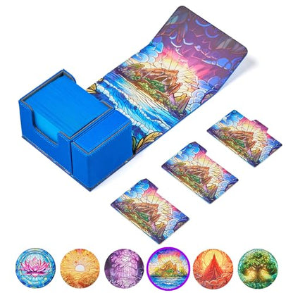 Card Deck Box For MTG Commander, Fits 100 Double-Sleeved Cards, Premium Leather, TCG Deck Box For Magic EDH, Magnetic Case with 3 Dividers & Dice Storage Box (Hidden Island) - color: Hidden Island, style: Deluxe
