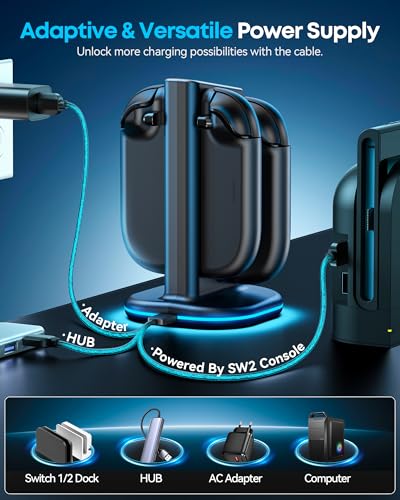 Switch 2 Controller Charger with Magnetic & Bi-Directional Design, 4 in 1 Switch 2 Charger with RGB Mode, 2 Charging Station Dock Stand