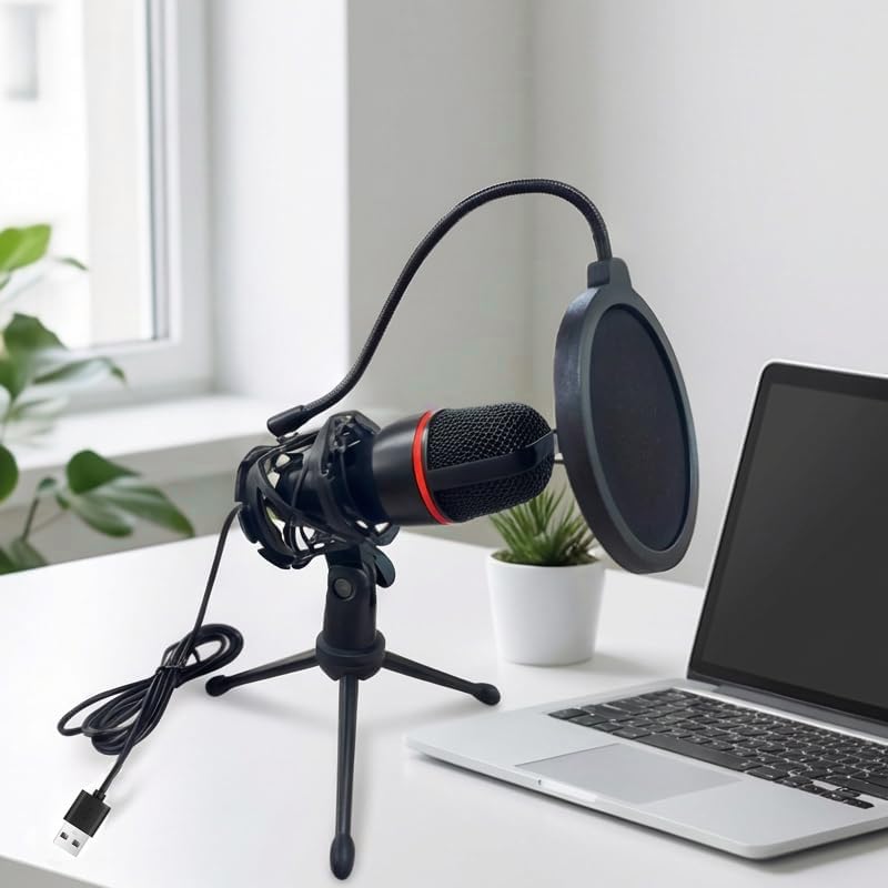 USB Gaming Microphone with RGB Lighting and Desktop Tripod, Plug and Play Mic for Computer Streaming Podcast Recording