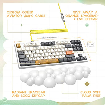 Wireless Gaming Keyboard and Wrist Rest Pad and Custom Coiled USB C Cable,Triple Mode TKL Hot Swappable Tactile Switches,LIGHTSYNC RGB,Mechanical Keyboard Palm Rest for PC PS5 PS4 Xbox Mac-3 in 1 Kit - color: White gray Blue switch