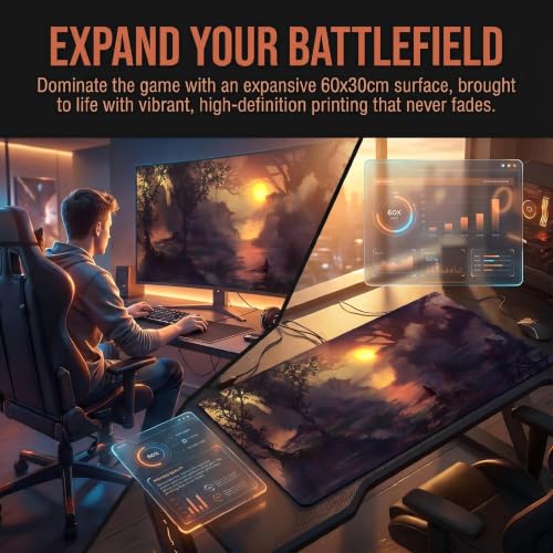 XXL Gaming Mouse Pad 23.6x11.8 inch, Nightfall Lone Warrior Anime Theme Desk Mat, Twilight Ashes Scene Large Mousepad,Fantasy Artistic Keyboard Mouse Mat (Twilight Embers) - color: Twilight Embers