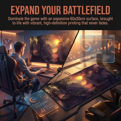 XXL Gaming Mouse Pad 23.6x11.8 inch, Nightfall Lone Warrior Anime Theme Desk Mat, Twilight Ashes Scene Large Mousepad,Fantasy Artistic Keyboard Mouse Mat (Twilight Embers) - color: Twilight Embers