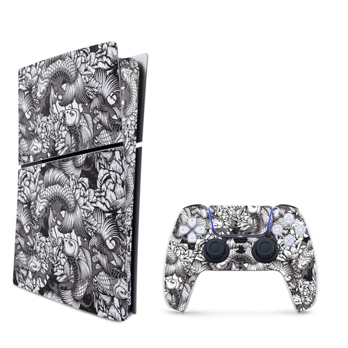 MightySkins Carbon Fiber Skin for PS5 PlayStation 5 Slim Digital Edition Bundle - Angry Koi Protective, Durable Textured Carbon Fiber Finish Easy to Apply Made in The USA - color: Angry Koi, size: PS5 Slim Digital Edition Bundle
