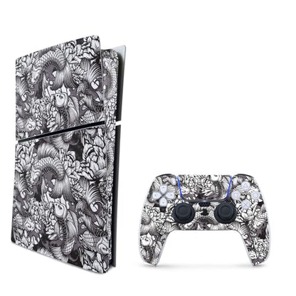 MightySkins Carbon Fiber Skin for PS5 PlayStation 5 Slim Digital Edition Bundle - Angry Koi Protective, Durable Textured Carbon Fiber Finish Easy to Apply Made in The USA - color: Angry Koi, size: PS5 Slim Digital Edition Bundle