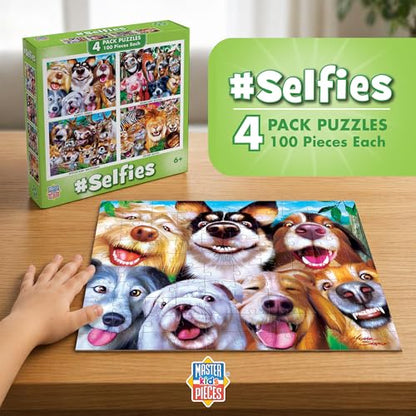MasterPieces – Jigsaw Puzzle Set for Kids 6+ Years, 4-Pack of 100 Pieces, Educational and Fun Game, Silly Animals Collection, Gift Idea for Children, 8" x 10" - style: Selfies