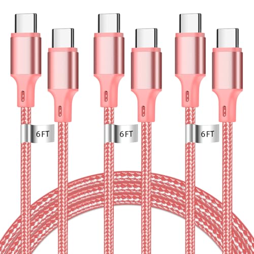 USB C to USB C Charger Cable, 3Pack 6FT Type C Fast Charging Cord Compatible for iPhone 15/16/17/Pro/Max/Plus, iPad Pro Air Ps5 Controller Samsung Galaxy - Pink - color: Pink, style: 3P C2C 6FT