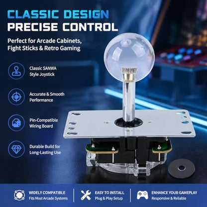 Arcade Joystick Gamepad DIY Joystick Arcade Game Fighting Stick Replacement Parts Pin Circuit Board with Ball Head - color: white