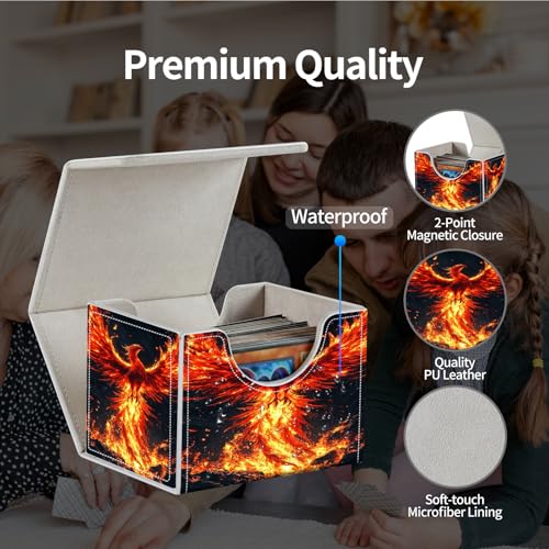 PU Leather Deck Box for MTG Commander Cards, Fits 100+ Double Sleeved Cards, Secure Magnetic Trading Card Storage Case for TCG CCG,Fire Phoenix Rebirth - color: Fire Phoenix Rebirth