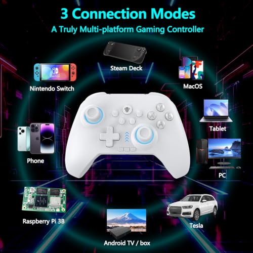 YUYIU Wireless Gaming Controller for PC, Switch, Steam Deck, Android, iOS | Bluetooth Controller with Hall Effect Joystick/RGB/1000Hz/Turbo/Macro/800mAh Battery/6-Axis Gyro/Vibration (White) - color: White