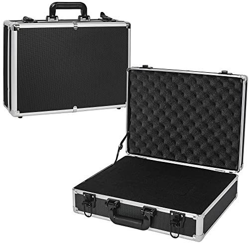 17 Inch Hard Shell Carrying Case Ideal for Wireless Mic System Storage & Camera Gear Transportation, Customizable Pre-Diced Foam, Aluminum Alloy Sturdy Build, Black - size: Inner：17''X 12.6''X 5''