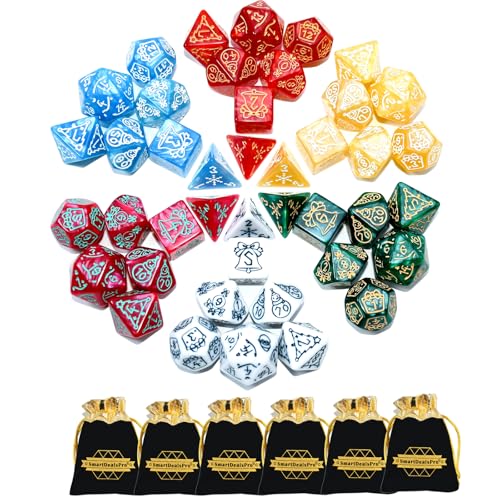 SmartDealsPro Double-Colors Polyhedral Dice Sets with Pouches for D&D DND RPG MTG Dungeon and Dragons Table Board Roll Playing Games D4 D6 D8 D10 D% D12 D20 (6-Color 42pcs Christmas Pattern) - color: 6-color 42pcs Christmas Pattern