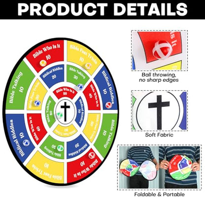 gisgfim 29" Large Faith Darts Bible Interactive Game 66 Trivia Cards with 264 Questions & 24 Sticky Balls, Christian Supplies for Church, Disciples, Sunday, Birthday Gift, Family