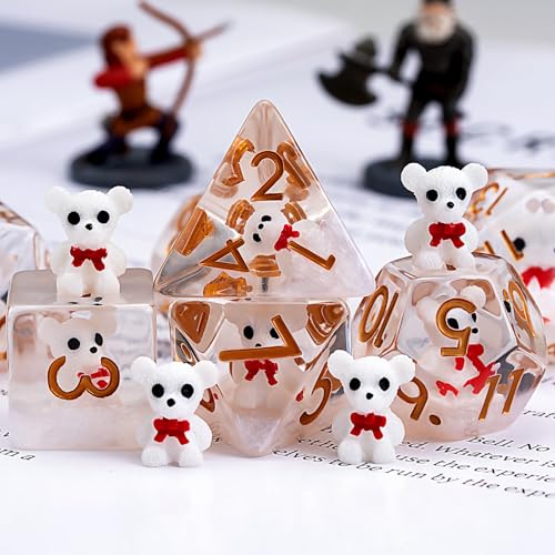 DND Resin Bear Dice Set, D&D Polyhedral Dice for Dungeons and Dragons RPG, MTG Role Playing Games D and D Dice 7pcs-Set D20 D12 D10 D8 D6 D4 - color: Bear-white