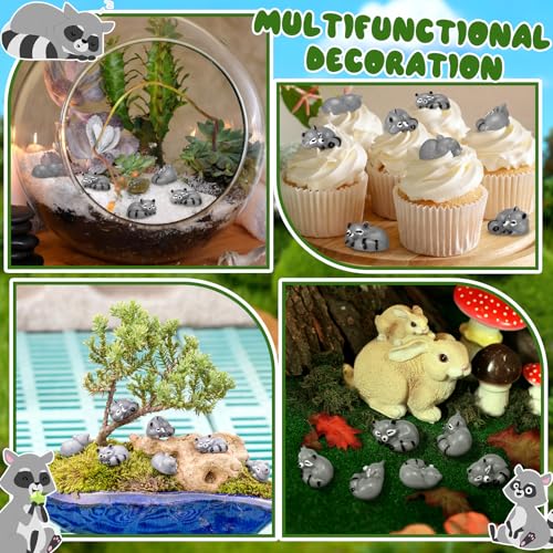 Seenelling 50 Pcs Mini Raccoon Figurine Bulk Resin Miniature Tiny Animals Figures Small Little Cute Raccoon Home Decor for Cabin Lodge Rustic Cake Toppers Desktop Home Decor(Sleep) - style: Sleep