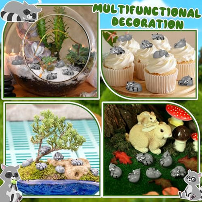 Seenelling 50 Pcs Mini Raccoon Figurine Bulk Resin Miniature Tiny Animals Figures Small Little Cute Raccoon Home Decor for Cabin Lodge Rustic Cake Toppers Desktop Home Decor(Sleep) - style: Sleep
