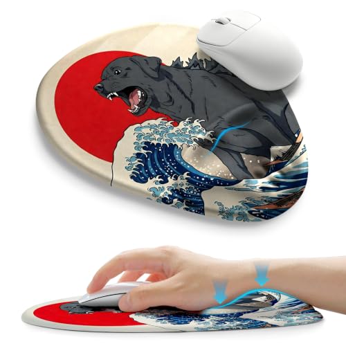 Palm-Rest and Wrist-Hugging Mouse Pad Wrist Rest, Ergonomic Wrist Support with Curve Fitting Cushioned Memory Foam for Carpal Tunnel Pain Relief, 9.9 x 8.3 Inch, Dog Sila - color: Dog Sila