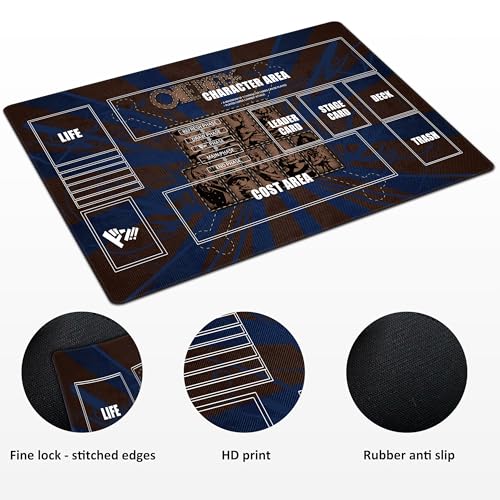 Playmat for One Piece Card Game (24x14 Inches): with Non-Slip Rubber, Zones Design, a Professional Storage Bag Included, Plus a Limited-Time Gift of a Set of 20 Damage Counters (Black1) - color: Black1