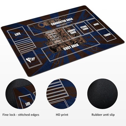 Playmat for One Piece Card Game (24x14 Inches): with Non-Slip Rubber, Zones Design, a Professional Storage Bag Included, Plus a Limited-Time Gift of a Set of 20 Damage Counters (Black1) - color: Black1