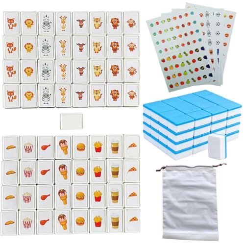 65 Tiles 30mm Seaside Game Blocks, Vita Game, Tiles Escape Game for Kids in ABS Plastic Material Set with 4 DIY Stickers Plastic Mahjong Style, Simple Packaging (Blue) - color: Blue