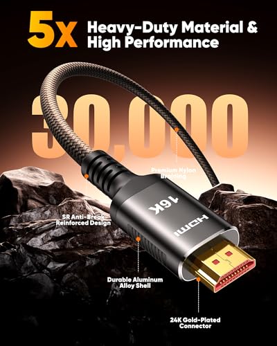 Snowkids 16K HDMI Cable 96Gbps 6.6FT/2M, 48Gbps Ultra High-Speed for TV | 16K 8K@120Hz, 4K@240Hz HDCP 2.3 & Dynamic HD, Ethernet, 3D, eARC, VRR, QFT, QMS, ALLM, DSC, SR Design - size: 6feet