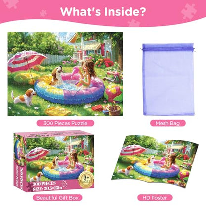 300 Piece Puzzles for Adults,Jigsaw Puzzles 300 Pieces Summer Puzzle | Dog Puzzle for Adults Kids Seniors, Girl Jigsaw Puzzle Games Premium Cardboard Puzzles Birthday Party Family Activity Gift - style: Summer