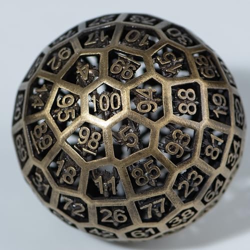 Enchanted Hollow Metal D100 Dice - 50mm DND Dice for d&d RPG & Tabletop Games for Gamers Dm with a Leather Bag (Bronze) - color: D100 Bronze