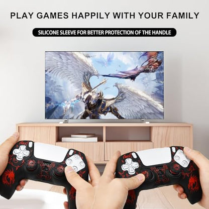 PS5 Controller Silicone Cover with Laser-Engraved Dragon Design - Non-Slip Grip Skin + 2 Dragon Thumbstick Caps | Stylish Protective Case for PlayStation 5 Controller - color: Lightning Dragon Red