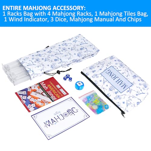TIASUSAN American Mahjong Tile Set with160 Engraved Mahjong Tiles(1.2", Light Blue), Mahjong Bag, Racks and Accessories. - style: Blue (With Racks)