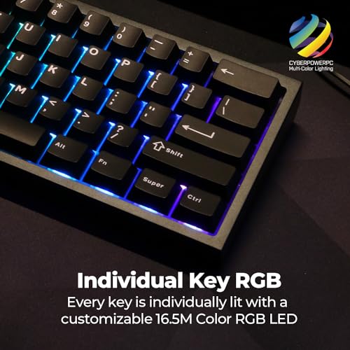 CyberPowerPC CK60 Black 60% Hot-Swappable RGB Customizable Mechanical Gaming Keyboard, Dampening Foam, Aluminum CNC Case w/Gateron Red Switches and PBT Keycaps - color: Black