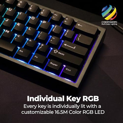 CyberPowerPC CK60 Black 60% Hot-Swappable RGB Customizable Mechanical Gaming Keyboard, Dampening Foam, Aluminum CNC Case w/Gateron Red Switches and PBT Keycaps - color: Black