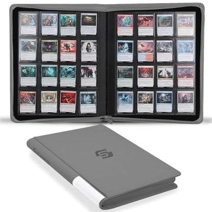 Snekdy premium 1024-pocket trading card binder, 16-pocket cards album, waterproof PU-leather Cover album with side loading, holds gaming, baseball, basketball & sports cards (light grey) - color: light grey