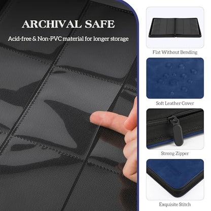 Trading Card Binder, 9 Side Loading Pocket Card Album Hold Up to 540 Cards, Zipper Binder for Cards Collection, TCG Card Holder for Game Card, Sports Card, Yugioh, MTG etc. (Navy Blue 9) - color: Navy Blue