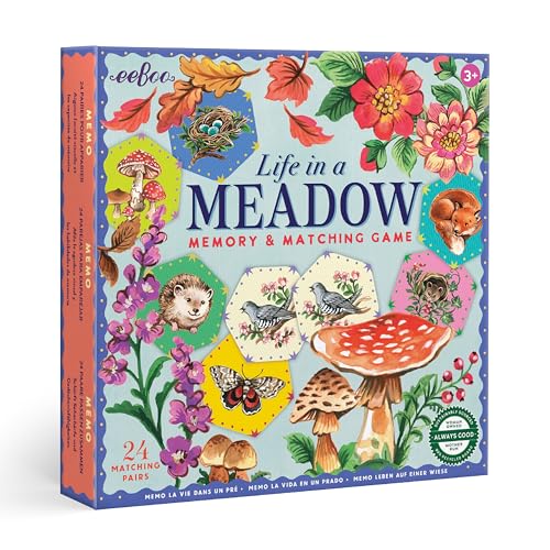 eeBoo Life in a Meadow Memory & Matching Game, Ages 3+, 1-4 Players | Introduces woodland flora & fauna. Sharpens recognition, concentration & memory skills. Includes 48 hexagonal tiles, 24 pairs - style: Life in a Meadow