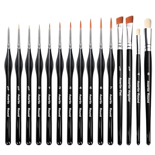 15 Pcs Miniature Brush Dry Brushes, Detail Paint Brushes for Acrylic Oil Watercolor Supplies, Miniature Models & Craft Painting with Triangular Handles - color: Black