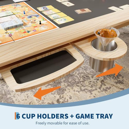 2-in-1 Solid Wood Convertible Board Game Dining Table with Storage | Removable Tabletop Leaves,Smart Storage Caddy,6 Cup Holders & Component Trays,Natural Walnut Finish,Multi-Purpose Household
