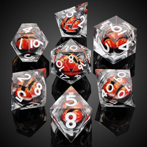 MoKo Liquid Core DND Dice Set 7PCS, Clear + Silver | Sharp Edge Resin Polyhedral, D20 D12 D10 D8 D6 D4 D%, Compatible with Dungeons and Dragons RPG, Gift Box Included - color: 1 - Clear + Sliver