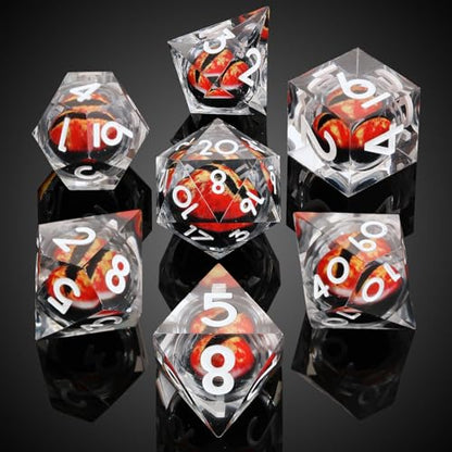 MoKo Liquid Core DND Dice Set 7PCS, Clear + Silver | Sharp Edge Resin Polyhedral, D20 D12 D10 D8 D6 D4 D%, Compatible with Dungeons and Dragons RPG, Gift Box Included - color: 1 - Clear + Sliver