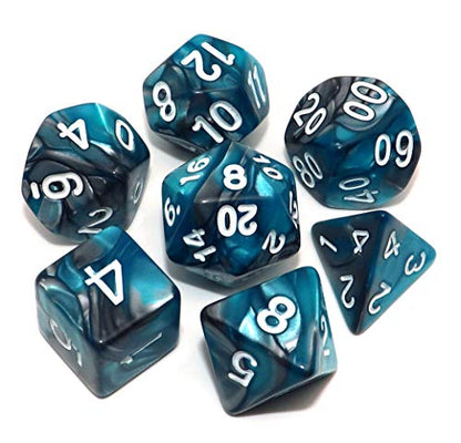 7Pcs DND Dice Set RPG Polyhedral Dice for Dungeon and Dragons MTG D&D D20 D12 D10 D8 D6 D4 (Lake Blue & Silver) - color: Lake Blue & Silver Dice