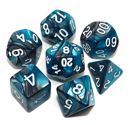 7Pcs DND Dice Set RPG Polyhedral Dice for Dungeon and Dragons MTG D&D D20 D12 D10 D8 D6 D4 (Lake Blue & Silver) - color: Lake Blue & Silver Dice