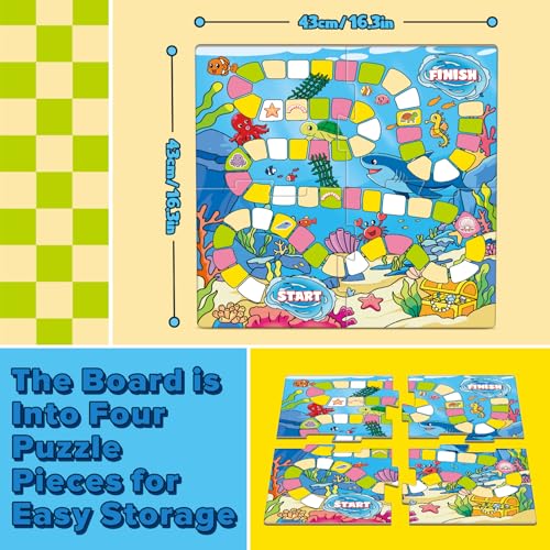 Broytain Word Ocean Phonics Board Game for Kids, Educational Learning Board Game for Boys and Girls, Reading and Spelling Game Ages 4-6, Classroom Travel Indoor Outdoor Family Game