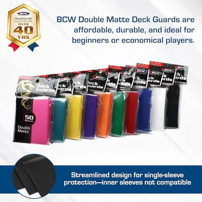 BCW Deck Guard - Double Matte Card Sleeves | 500 Count Box (10 Packs of 50 Sleeves) |Acid-Free, No PVC | Fits 2.5" x 3.5" Game Cards | Archival Safe Sleeves for Card Protection (Blue) - color: Blue