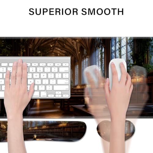 Desk Pad and Keyboard Wrist Rest, Large Mouse Pad + Keyboard Pad+Mouse Wrist Support, Non-Slip Desk Mat Protector for Office, Home 31.5×11.8 Inches Cathedral - color: Cathedral