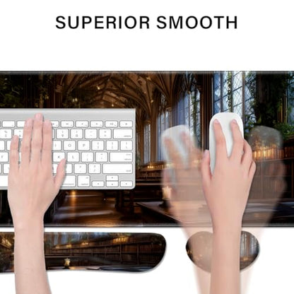 Desk Pad and Keyboard Wrist Rest, Large Mouse Pad + Keyboard Pad+Mouse Wrist Support, Non-Slip Desk Mat Protector for Office, Home 31.5×11.8 Inches Cathedral - color: Cathedral