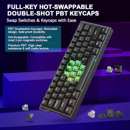 WIN60 HE 60% Mechanical Keyboard Wired, Hall Effect Gaming Keyboard Magnetic Switch Hot Swappable, Adjustable Actuation Rapid Trigger 8000Hz Polling Rate, RGB Keyboard - color: Black