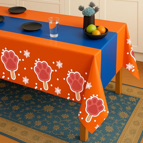 3pcs Dog/Cat Paw Birthday Tablecloths, 54"x108" Plastic Disposable | Animal Theme Party Supplies, Puppy Table Covers, Rectangle Orange Blue Table Cloth, Ice Cream Summer Vacation Pool Party - color: Claw Ice Cream, size: 3pcs