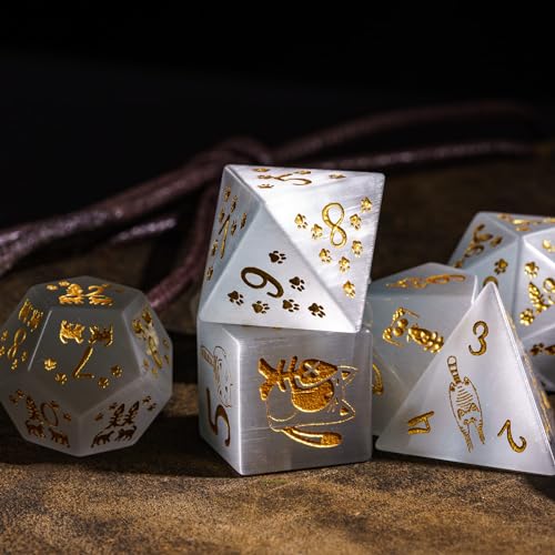 UDIXI Gemstone Dice Set White Cat's Eye Stone DND Dice for Tabletop Games | Natural Stone, Premium Gift Box, DM Gift, for Dungeons and Dragons Role Playing Games - color: White Cat's Eye（cat）