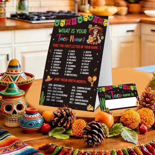 COCHIE Taco Game for Party Family Adults Office Large Groups, What is Your Taco Name Game Mexican Fiesta Party Decorations with 36 Name Label Stickers - 36 Players (Taco-Games)