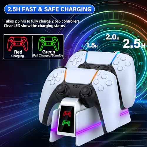 PS5-Controller-Charger-Station - Charging Station for PlayStation 5 Dualsense/Edge Controller with 9 Color Led Light, Fast Charging Dock & Holder Stand for PS5/Slim/Pro Remote - Whole White - color: Whole White P38